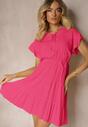 Rochie Fuchsia cu Cordon în Talie și Volan Tiamari