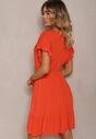 Rochie Portocalie cu Cureau Material si Elastic in Talie si Volan Tiamari