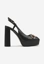 Sandale Negre Slingback cu Platformă și Toc Bloc Împodobite cu Cataramă Teslin