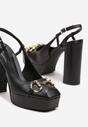 Sandale Negre Slingback cu Platformă și Toc Bloc Împodobite cu Cataramă Teslin