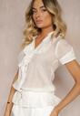 Biała Bluzka z Jedwabiem o Koszulowym Kroju z Falbankami Zapinana na Guziki Nestaeve