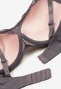 Sutien push-up gri-roz cu dantelă decorat cu aplicație metalică Arissta