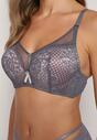 Sutien push-up gri-roz cu dantelă decorat cu aplicație metalică Arissta