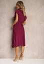 Rochie bordo cu decolteu triunghiular cu elastic în talie cu croi plisat Doetta
