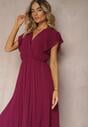 Rochie bordo cu decolteu triunghiular cu elastic în talie cu croi plisat Doetta