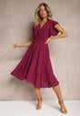 Rochie bordo cu decolteu triunghiular cu elastic în talie cu croi plisat Doetta