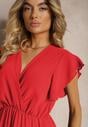 Rochie Roșie cu Decolteu Triunghiular cu Elastic în Talie cu Croi Pliat Doetta