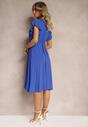 Rochie bleumarin cu decolteu triunghiular cu elastic în talie cu croi plisat Doetta