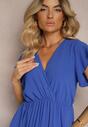 Rochie bleumarin cu decolteu triunghiular cu elastic în talie cu croi plisat Doetta