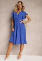 Rochie bleumarin cu decolteu triunghiular cu elastic în talie cu croi plisat Doetta
