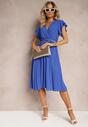 Rochie bleumarin cu decolteu triunghiular cu elastic în talie cu croi plisat Doetta