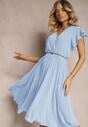 Rochie bleu deschis cu decolteu triunghiular cu elastic în talie cu croi plisat Doetta