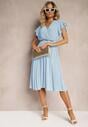 Rochie bleu deschis cu decolteu triunghiular cu elastic în talie cu croi plisat Doetta