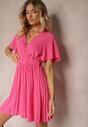 Rochie Fucsia Pliată cu Curea și Decolteu Tip Petrecere Azaleea