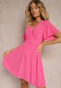 Rochie Fucsia Pliată cu Curea și Decolteu Tip Petrecere Azaleea