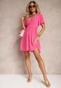 Rochie Fucsia Pliată cu Curea și Decolteu Tip Petrecere Azaleea