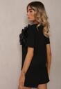 Tricou Negru din B bumbac cu M mânecă S scurtă și Floare Decorativă Krissas