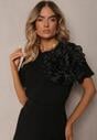 Tricou Negru din B bumbac cu M mânecă S scurtă și Floare Decorativă Krissas