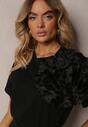 Tricou Negru din B bumbac cu M mânecă S scurtă și Floare Decorativă Krissas