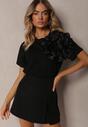 Tricou Negru din B bumbac cu M mânecă S scurtă și Floare Decorativă Krissas