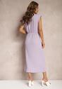 Rochie Violetă Cu Pliuri Crăpătură și Imitatie de Nod Tesalina