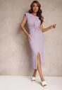 Rochie Violetă Cu Pliuri Crăpătură și Imitatie de Nod Tesalina