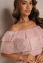 Rochie-Salopetă Cocktail Roz-Închis cu Volan la Decolteu fără Mâneci Tessita