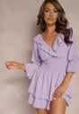 Rochie violetă tip plic cu volan decorativ și elastic în talie Tesora