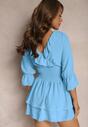 Rochie bleumarin tip plic cu volan decorativ și elastic în talie Tesora