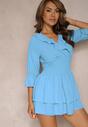 Rochie bleumarin tip plic cu volan decorativ și elastic în talie Tesora