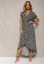Rochie înveleopată din bumbac cu print floral Risalline în nuanțe de grenadă și galben cu cordon în talie