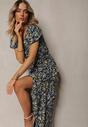 Rochie înveleopată din bumbac cu print floral Risalline în nuanțe de grenadă și galben cu cordon în talie