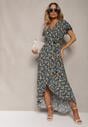 Rochie înveleopată din bumbac cu print floral Risalline în nuanțe de grenadă și galben cu cordon în talie