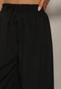 Czarne Spodnie High Waist z Szerokimi Nogawkami z Wiskozą Wykończone Gumką w Talii Crisantas