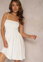Rochie Albă din Bumbac cu Bretele cu Croi Clos cu Partea Superioară Cutată Christten