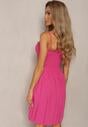 Rochie fucsia din bumbac cu bretele cu croială evazată cu top cu pliuri Christten