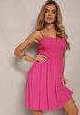Rochie fucsia din bumbac cu bretele cu croială evazată cu top cu pliuri Christten