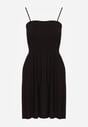 Rochie Neagră din Bumbac pe Bretele cu Croi în Cloș cu Partea de Sus Plisată Christten