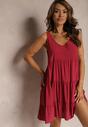 Rochie bordo din bumbac cu croi evazat decorată cu volane Tessah