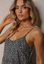 Rochie Neagră Cloș din Bumbac cu Bretele și Imprimeu Floral Qiloa