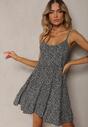 Rochie Neagră Cloș din Bumbac cu Bretele și Imprimeu Floral Qiloa