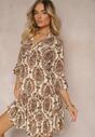 Rochie Maro-Bej din Bumbac cu Croi Clos Finisată cu Volan Niloa