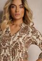 Rochie Maro-Bej din Bumbac cu Croi Clos Finisată cu Volan Niloa