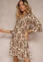 Rochie Maro-Bej din Bumbac cu Croi Clos Finisată cu Volan Niloa