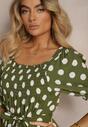 Rochie Verde Închis din Bumbac cu Decolteu Încrețit și Curea din Material Tesaya