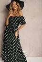 Rochie din Bumbac Neagră-Verde cu Decolteu Încretat și Curea din Material Tesaya
