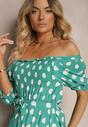 Rochie Verde din Bumbac cu Decolteu Cutat și Curea din Material Tesaya
