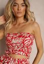 Czerwony Komplet Elastyczny Top bez Ramiączek Szorty High Waist z Gumką w Talii Tiloa