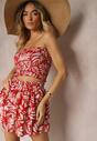 Czerwony Komplet Elastyczny Top bez Ramiączek Szorty High Waist z Gumką w Talii Tiloa