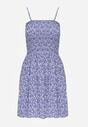 Rochie albastră din bumbac cu bretele evazată cu partea de sus încrețită Risetto